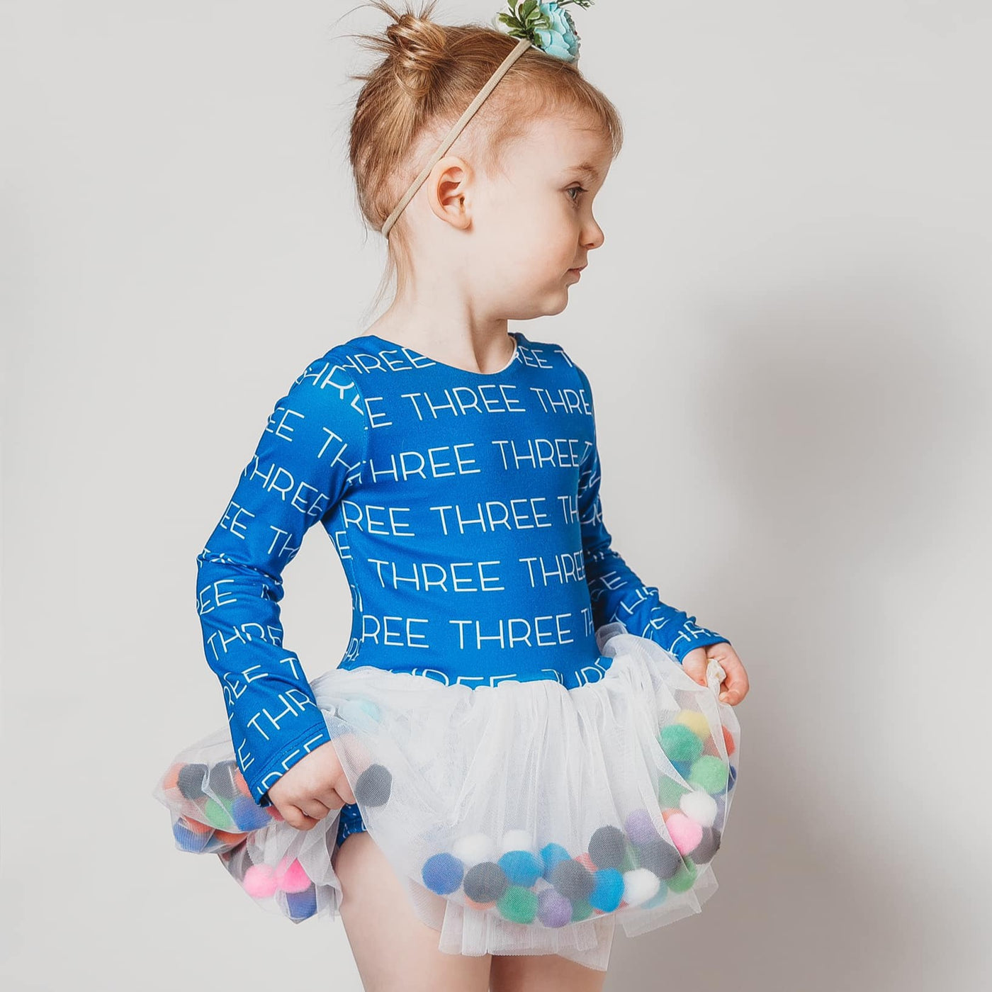 Personalized Color Background Pom Tutude - Multi Colored Pom Skirt